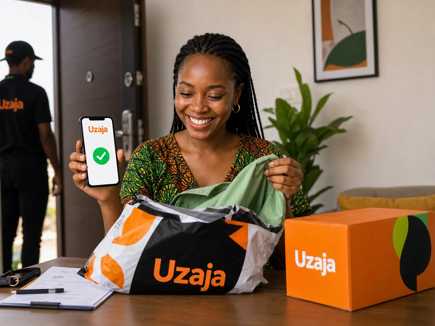 Uzaja buyer confirming delivery after receiving package