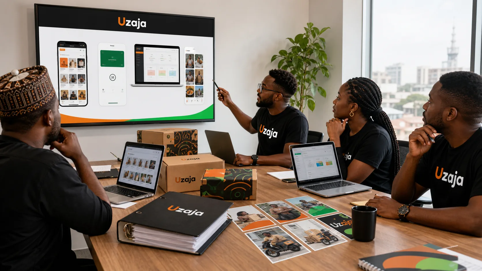 Uzaja founders reviewing product readiness and investor diligence materials