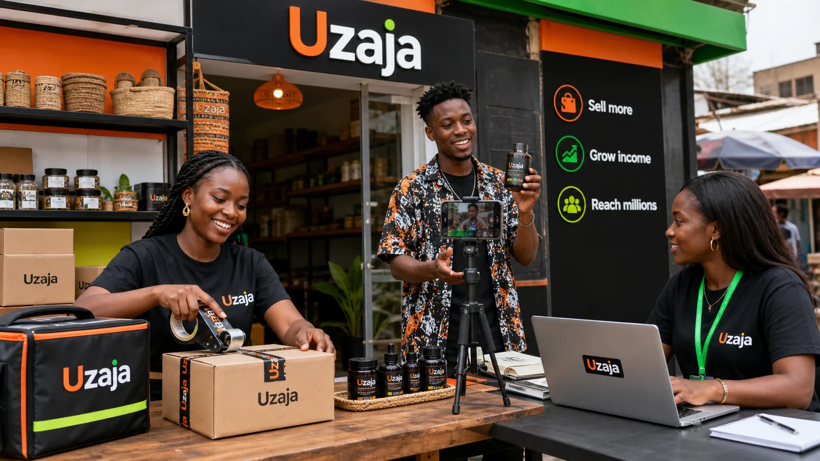 Uzaja merchant and creator commerce team preparing products for wider customer reach