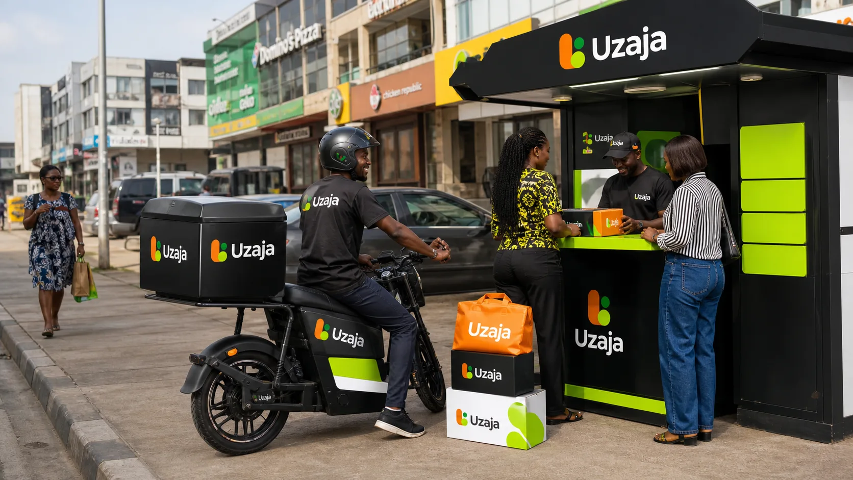 Uzaja branded street-level market activation and pickup point