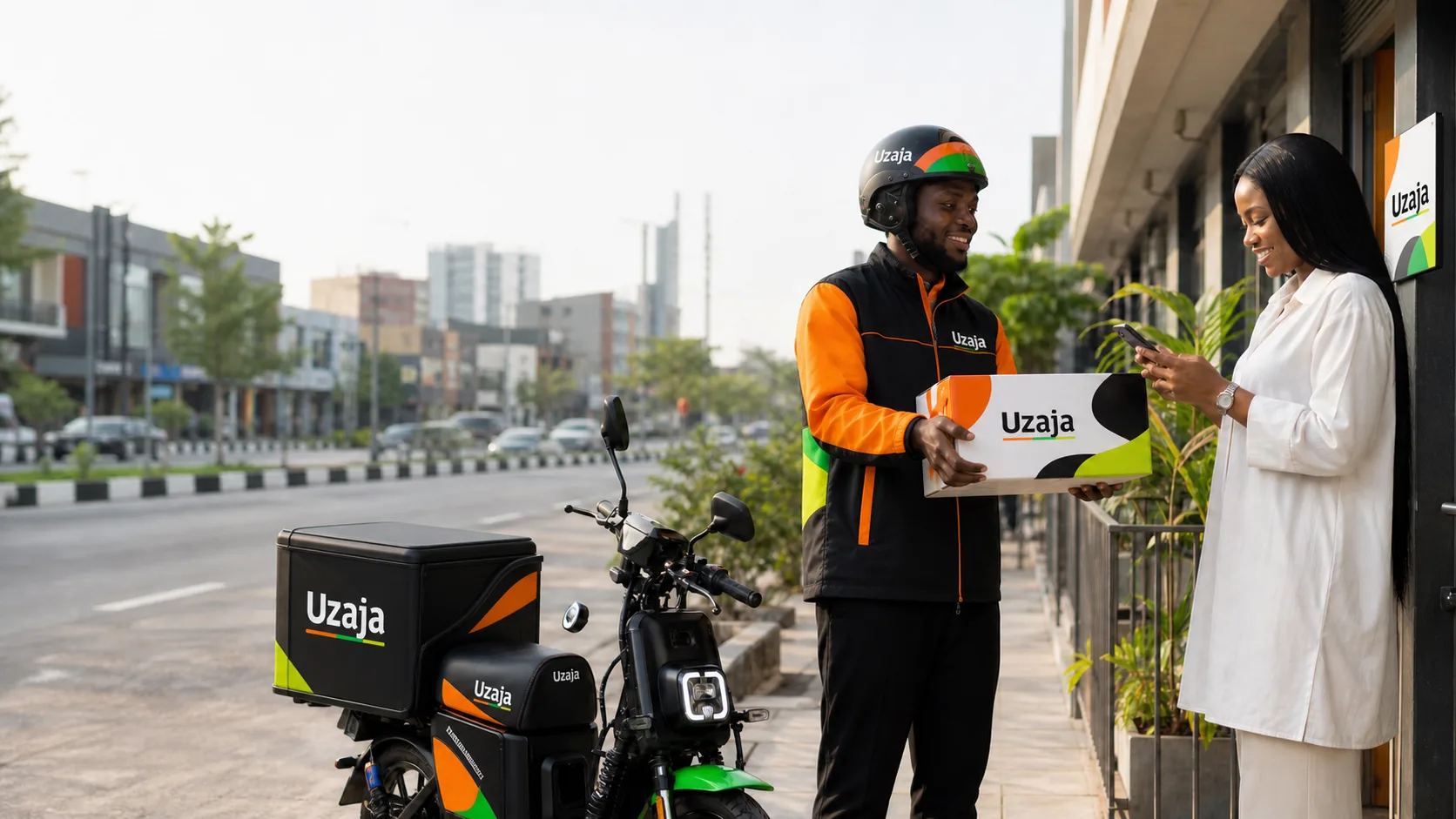 Uzaja branded EV courier completing last-mile delivery