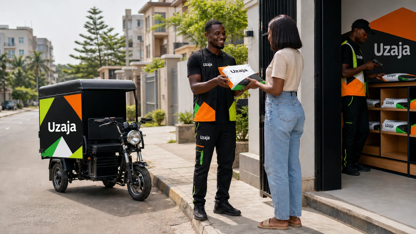 Uzaja hub-to-door delivery handoff from branded pickup point