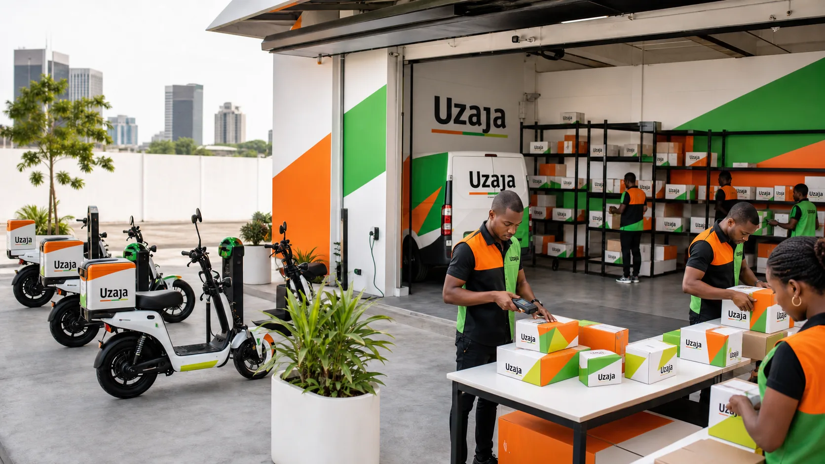 Uzaja branded Phase 2 logistics hub with EV delivery bikes